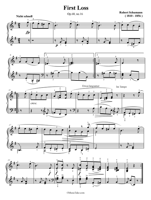 Schumann  First Loss Op.68 No.16 (Arr. Ben Choupak) - R. Schumann (Easy Piano)