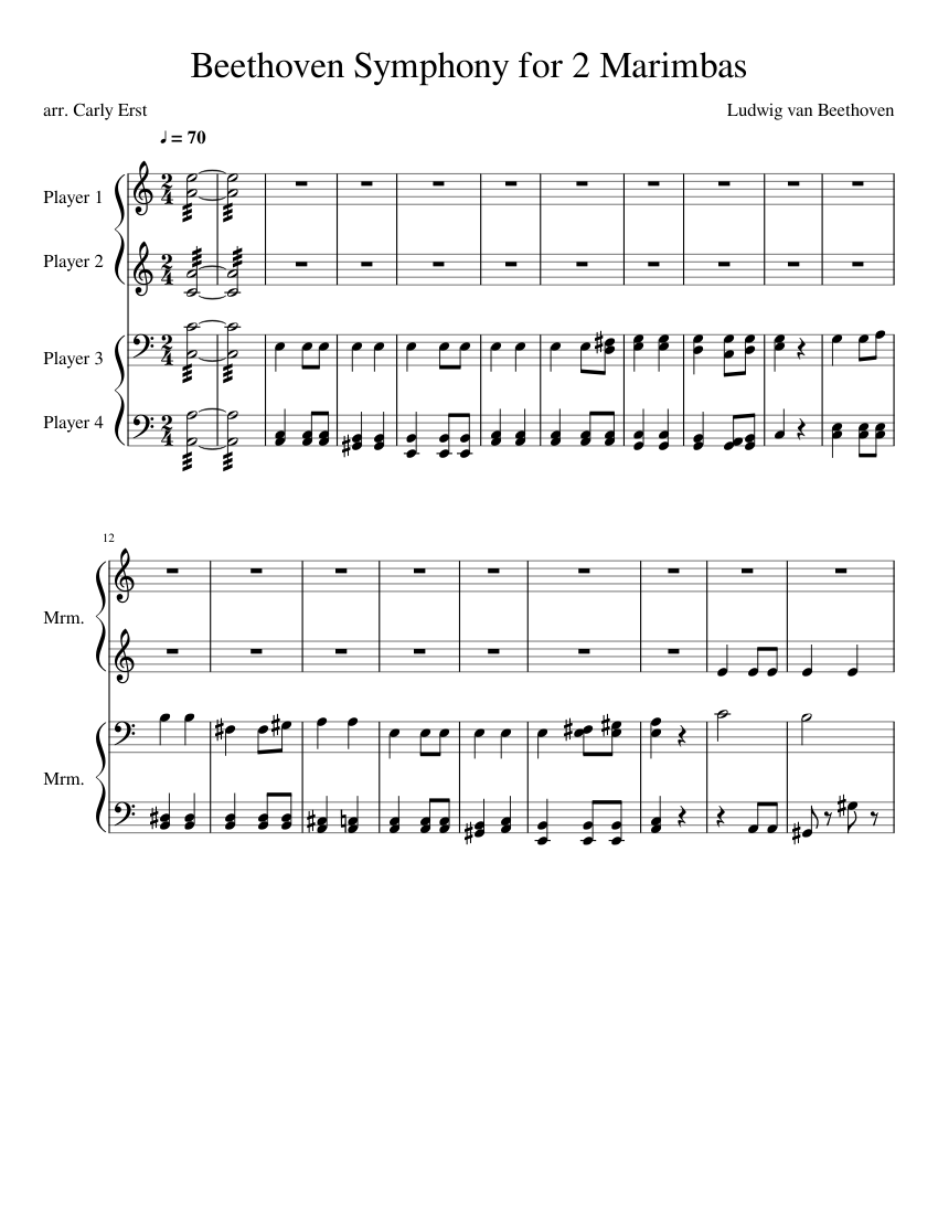 Beethoven Symphony for 2 Marimbas Sheet music for Marimba (Percussion