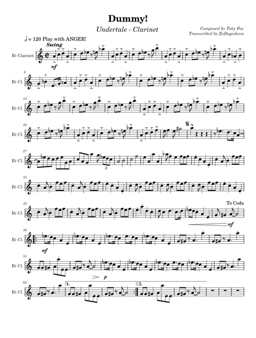 Dummy! – Undertale - Clarinet