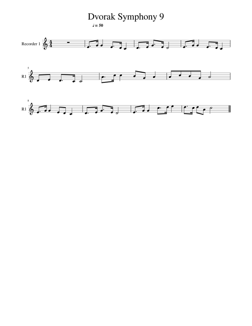 Dvorak Symphony 9 Sheet music for Flute, Oboe, French horn, Contrabass