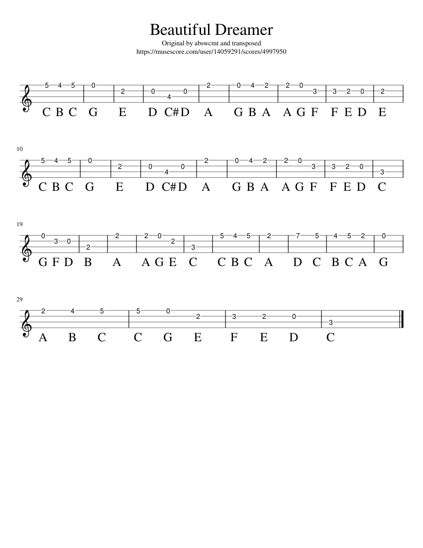 Beautiful Dreamer Bass Sheet music for Bass guitar (Solo) | Musescore.com