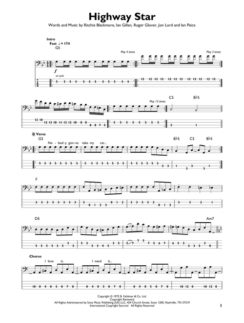 Highway Star - Deep Purple (Easy Bass Tab)