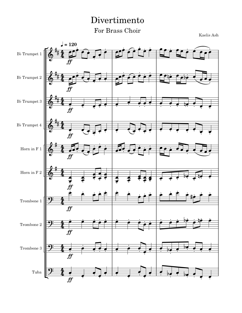 Divertimento for Brass Choir Sheet music for Trombone, Tuba, Trumpet in bflat, French horn