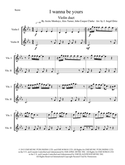 I Wanna Be Yours (Arr. José angel Ortiz ramirez) - Arctic Monkeys (Violin Duet)