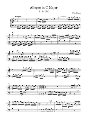 Klavierstück in C major, K. 9a/5a – Wolfgang Amadeus Mozart Sheet