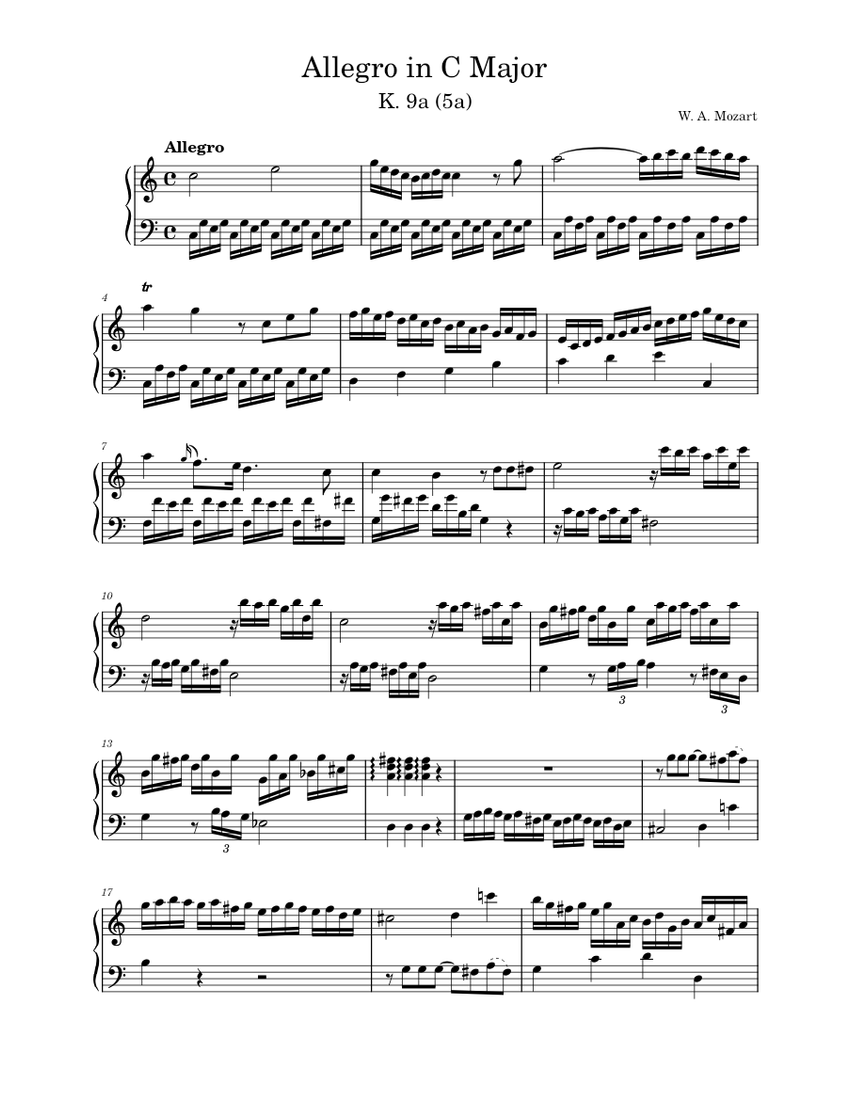 Allegro in C major, K.9a/5a – Wolfgang Amadeus Mozart Sheet Music for ...