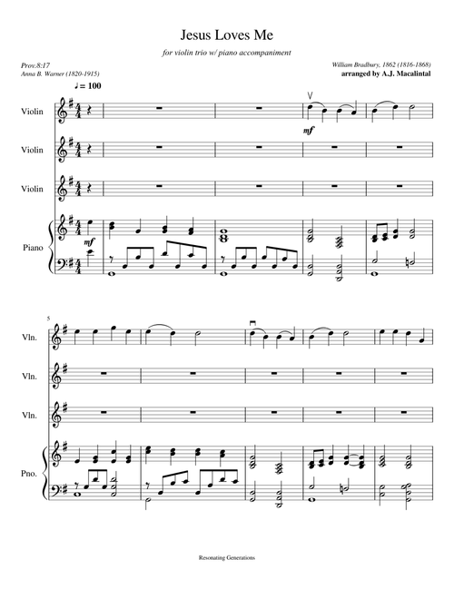 Jesus Loves Me (Violin Trio with Piano)