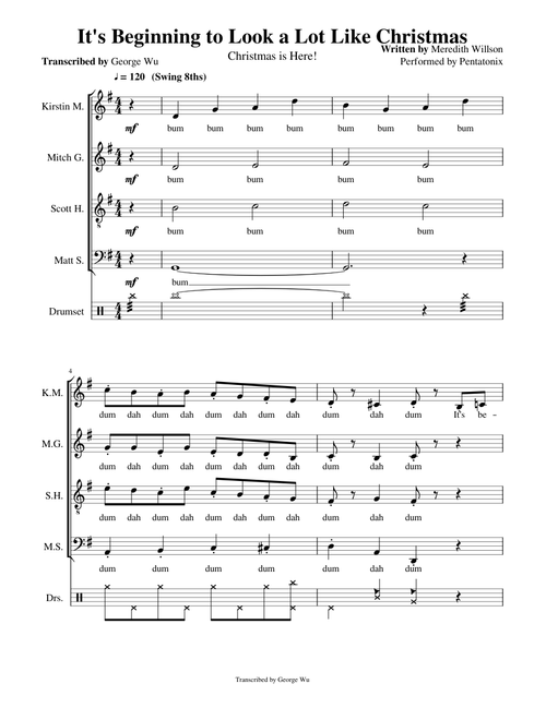 It's Beginning to Look a Lot Like Christmas - Pentatonix (Full Sheet Music with Lyrics)