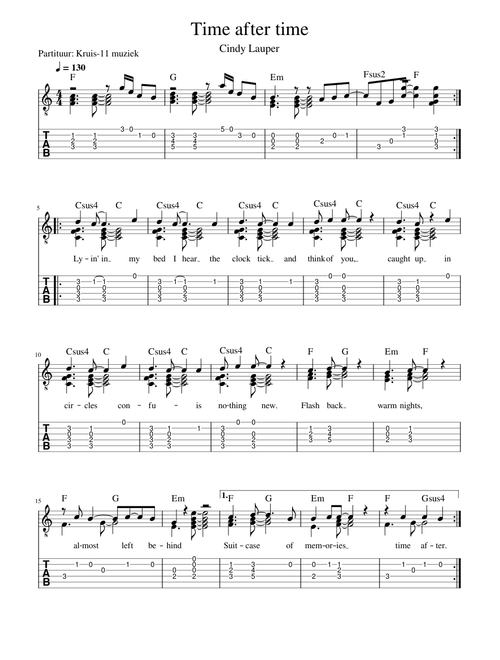 Cyndi Lauper - Time after time - guitar TAB