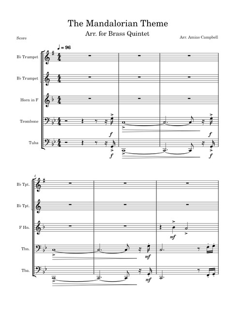 The Mandolorian Theme, Arr. for Brass Quintet