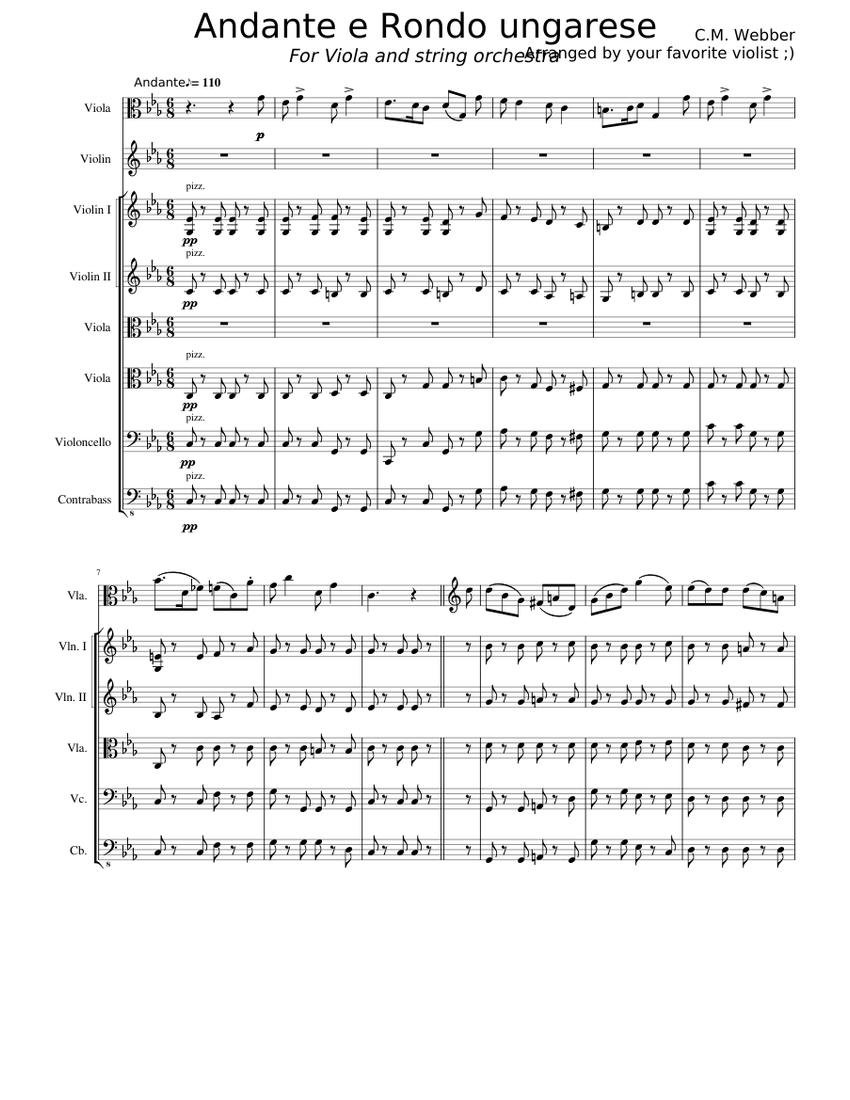 Andante e Rondo Ungarese Arangement Sheet music for Contrabass Violin Viola Cello String Ensemble Musescore