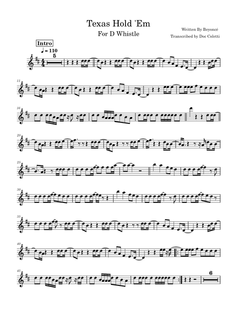 TEXAS HOLD 'EM – Beyoncé - For Irish Whistle