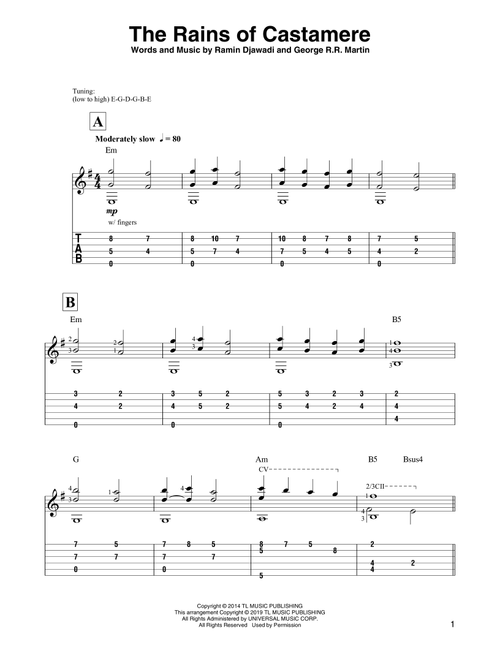 The Rains Of Castamere (from Game of Thrones) - Ramin Djawadi, George RR Martin (Solo Guitar)