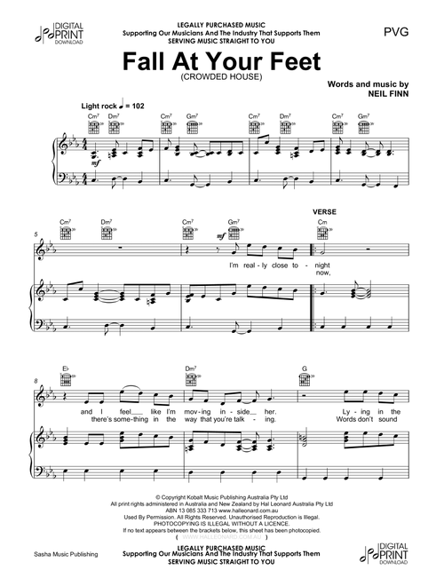 Fall At Your Feet - Crowded House, Neil Finn (Piano-Vocal-Guitar)