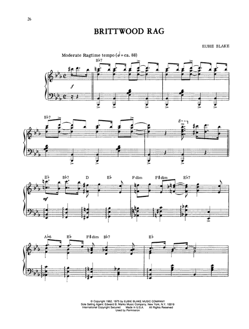 Brittwood Rag - Eubie Blake (Piano Solo)