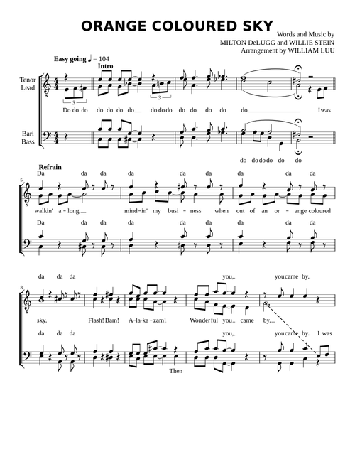 Orange Coloured Sky – Barbershop Arrangement