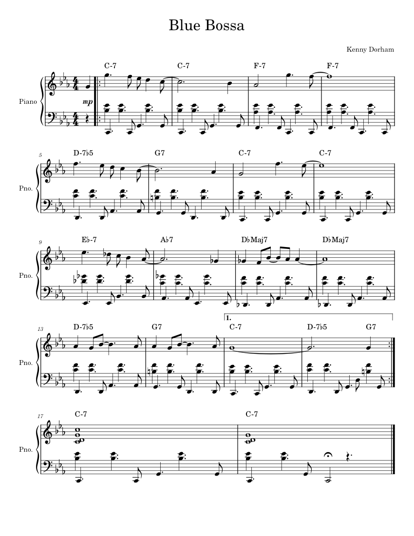 Blue bossa – Kenny Dorham Sheet Music with Chords for Piano (Solo