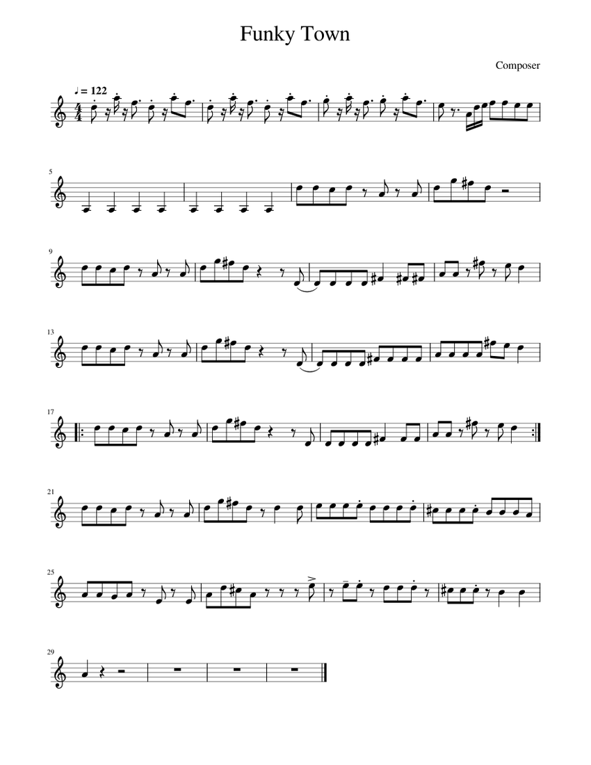 Funkytown - Lipps Inc. Sheet Music for Clarinet in b-flat (Solo ...