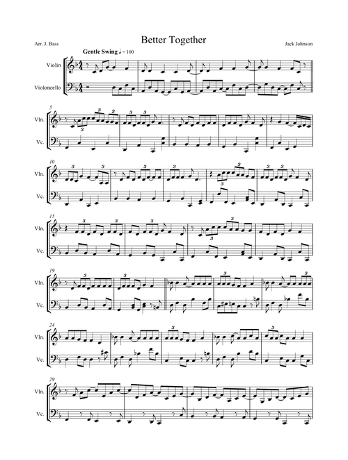 Better Together (Arr. Music and Strings - John Bass) - Jack Johnson (Instrumental Duet)