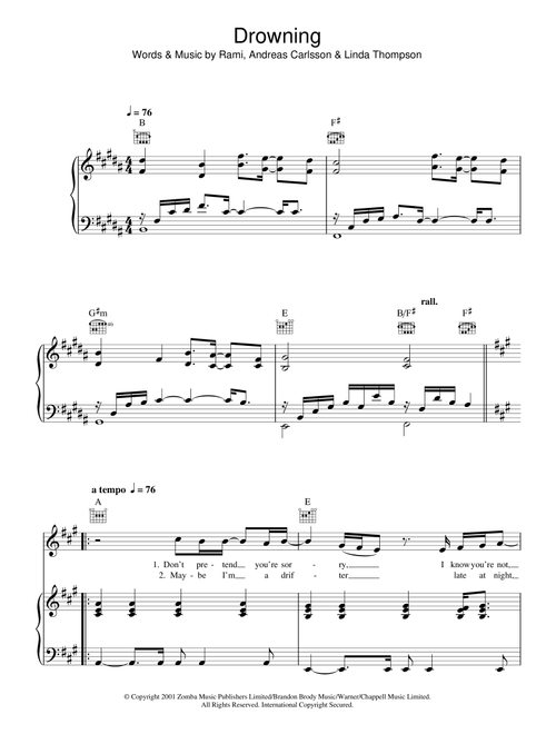 Drowning - Backstreet Boys (Piano-Vocal-Guitar (Piano Accompaniment))
