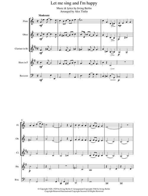 Let Me Sing And I'm Happy (Arr. Alex Tinlin) - Irving Berlin (Woodwind Ensemble)