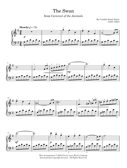 The Swan - Camille Saint Saens (Easy Piano)