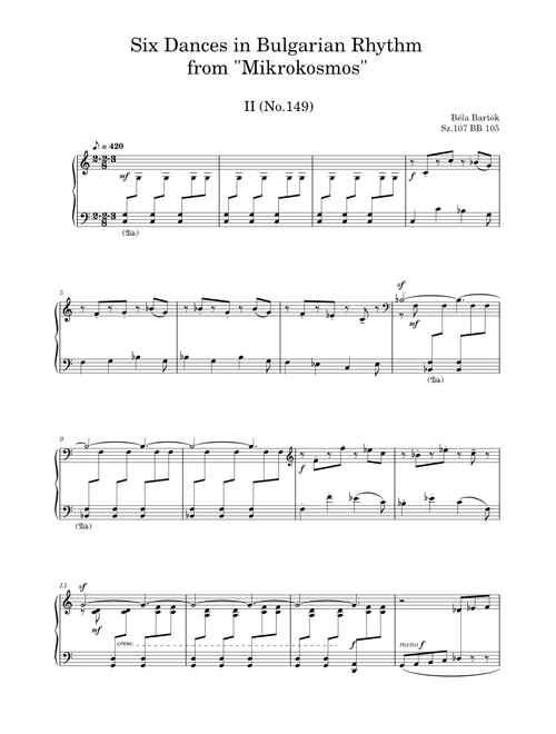 Six Dances In Bulgarian Rhythm No.2, from "Mikrokosmos", Sz.107 BB 105 – Béla Bartók