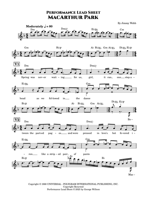 Macarthur Park (Arr. George Willson) - Donna Summer (Lead Sheet - Fake Book)