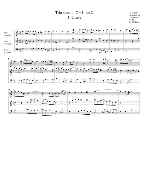 Trio sonata, Op.1, no.2 (arrangement for 3 recorders) (Arr. Gil Garty) - Arcangelo Corelli (Recorder Ensemble)