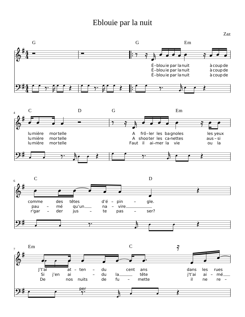 Eblouie par la nuit_Zaz Sheet music for Drum group (Solo)