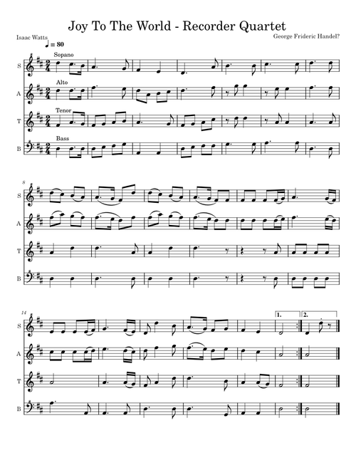 Joy To The World - Recorder Quartet