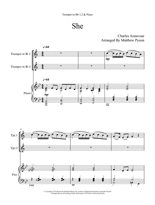 She (Arr. Matthew pyeon) - Elvis Costello (Trumpet Duet)