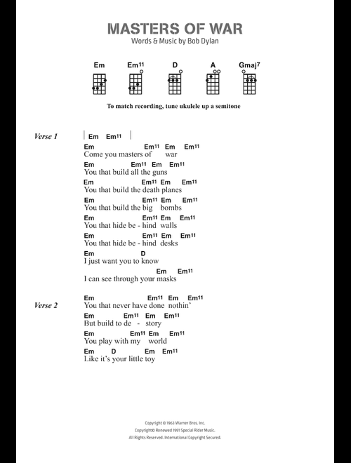 Masters Of War - Bob Dylan (Piano-Vocal-Guitar (Piano Accompaniment))
