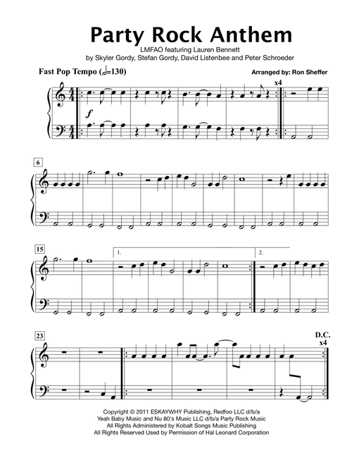Party Rock Anthem (Arr. Ron Sheffer) - Lmfao Feat. Lauren Bennett & Goonrock (Easy Piano)