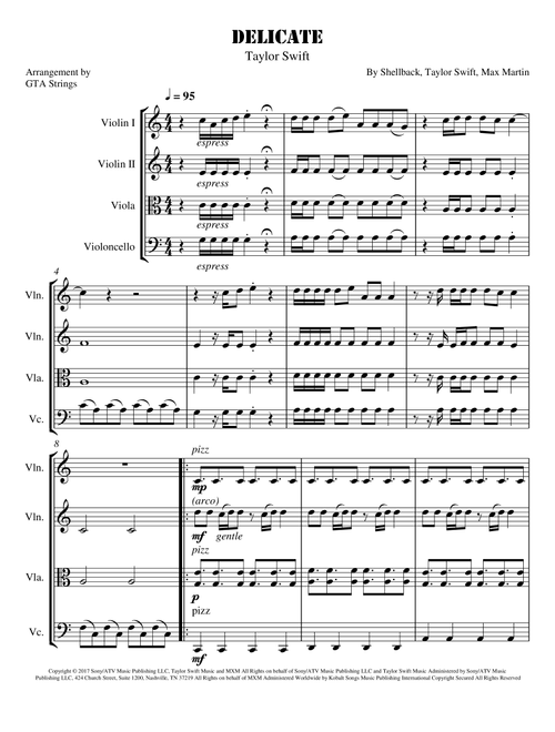 Delicate (Arr. GTA Strings) - Taylor Swift (String Quartet)