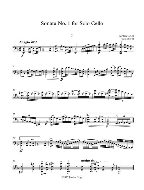 Sonata No. 1 for Solo Cello - Jordan Grigg (Cello Solo)