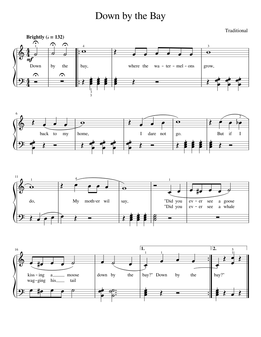 Down by the Bay Sheet music for Piano (Solo) | Musescore.com