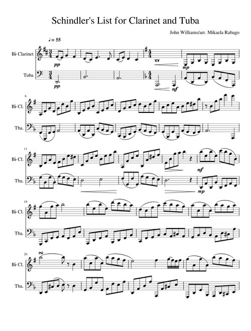 Schindler's List for Clarinet and Tuba