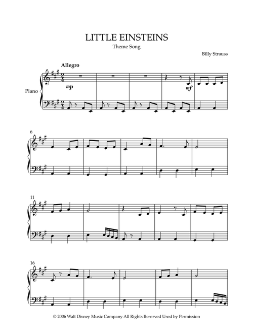 The Little Einstein Theme Song (Arr. Cadenza Editions) - Billy Strauss (Easy Piano)