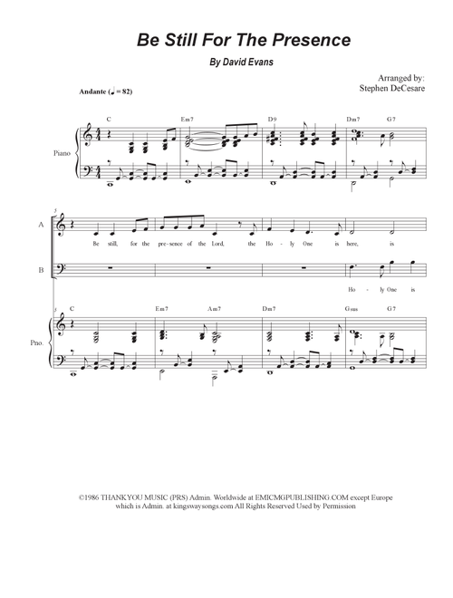 Be Still For The Presence (Arr. Stephen DeCesare) - David Evans (Choral, SAB)