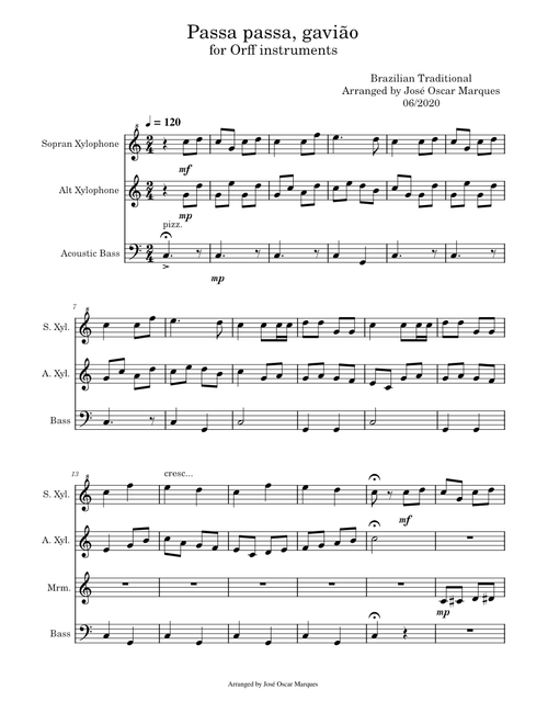 J. O. Marques: Passa, passa gavião (for Orff ensemble)