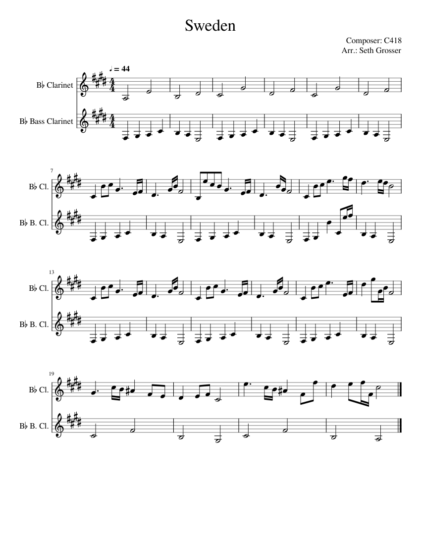 Sweden Minecraft Sheet music for in bflat, bass