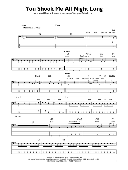 You Shook Me All Night Long - AC/DC (Easy Bass Tab)