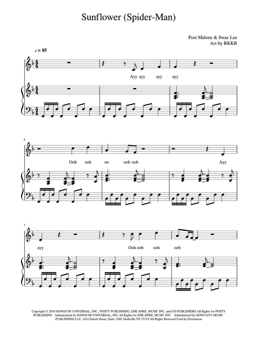 Sunflower (Arr. RKKR) - Post Malone & Swae Lee (Piano Vocal)
