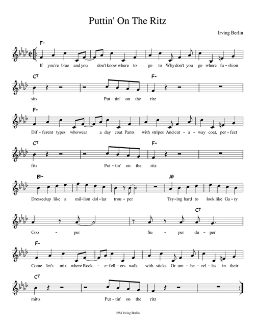 Puttin' on the Ritz (Arr. Tigger Sunday) - Irving Berlin (Small Ensemble)