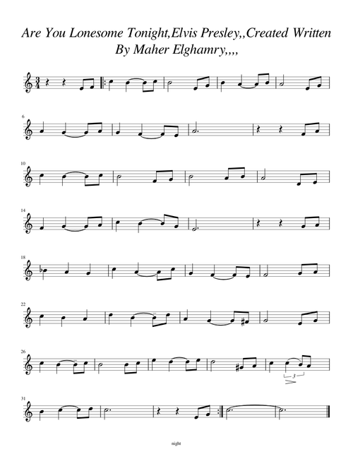Are You Lonesome Tonight,Elvis Presley,,Created Written By Maher Elghamry,,,,