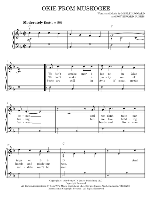 Okie from muskogee - Merle Haggard (Easy Piano)