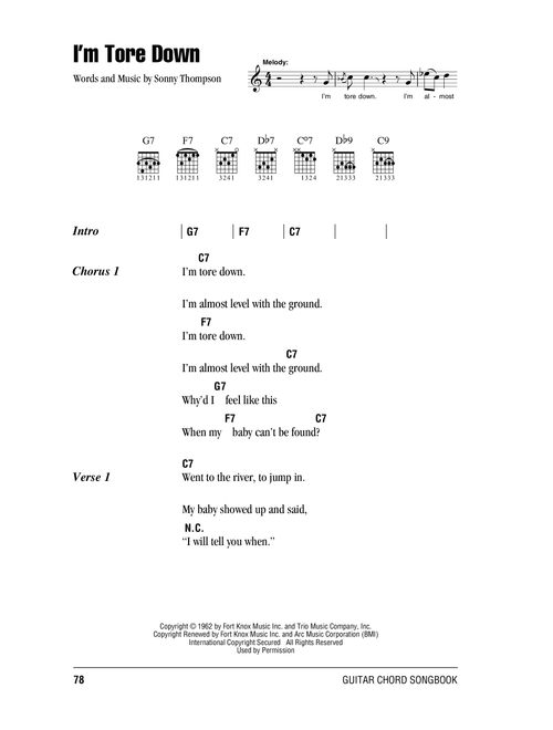 I'm Tore Down - Eric Clapton, Freddie King (Guitar Chords-Lyrics)