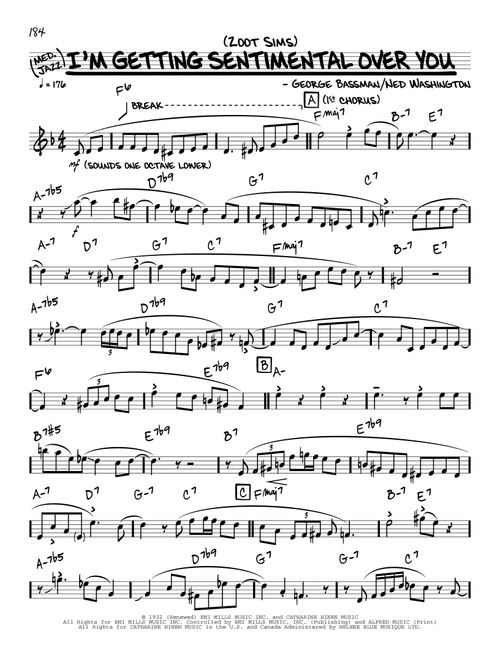 I'm Getting Sentimental Over You (solo only) - Zoot Sims (Real Book - Melody-Chords)