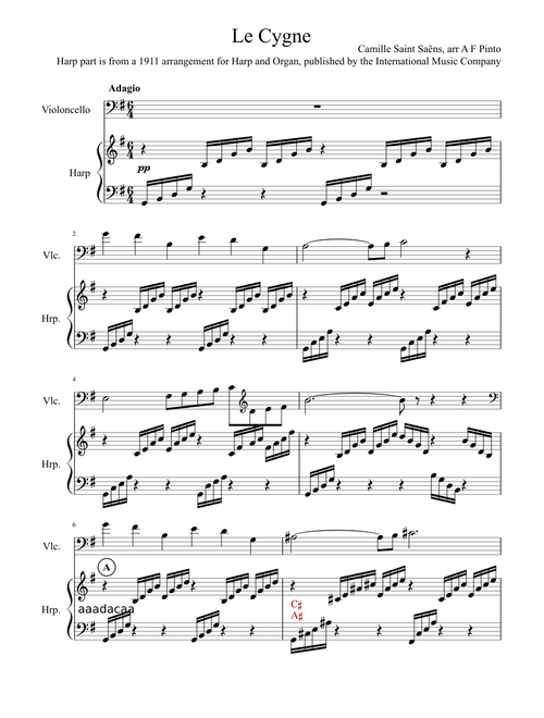 Le Cygne (The Swan) for Harp and Cello